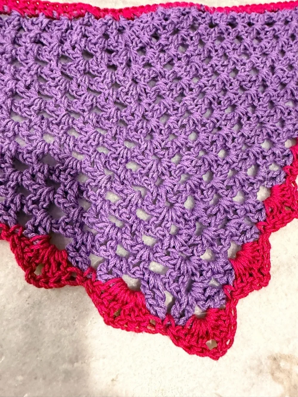 Handmade Crochet Kerchief Head Scarf Cotton Boho Triangle Wrap Fest Cottagecore